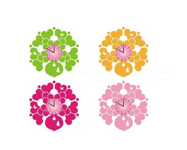 四種顏色花朵樣式時鐘墻貼